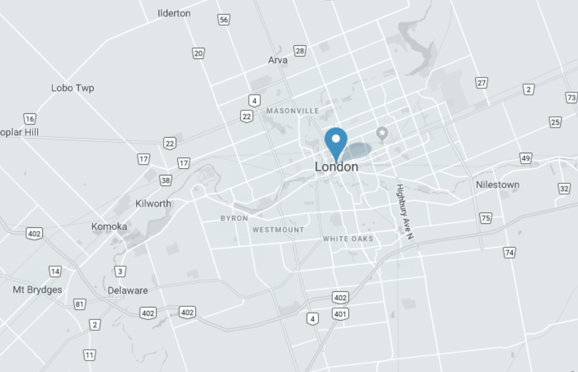 Map showing the clinic at 230 Victoria St., London, Ontario